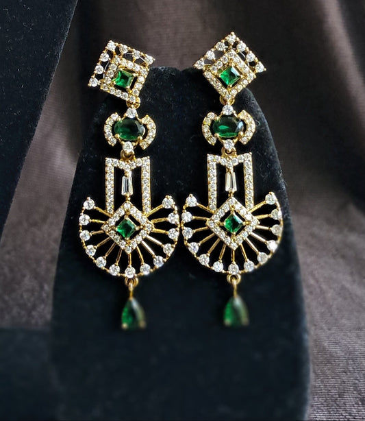 Green Cz Studded Mehndi Earrings American Diamond Earrings