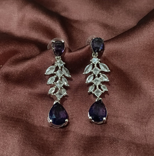 Silver Plated American Diamond Purple Studded Stone Earrings