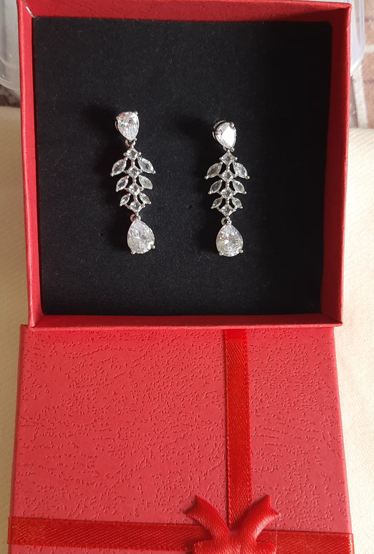 Silver Plated American Diamond White Studded Stone Earrings
