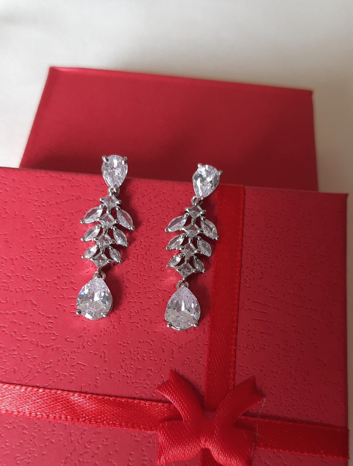 Silver Plated American Diamond White Studded Stone Earrings