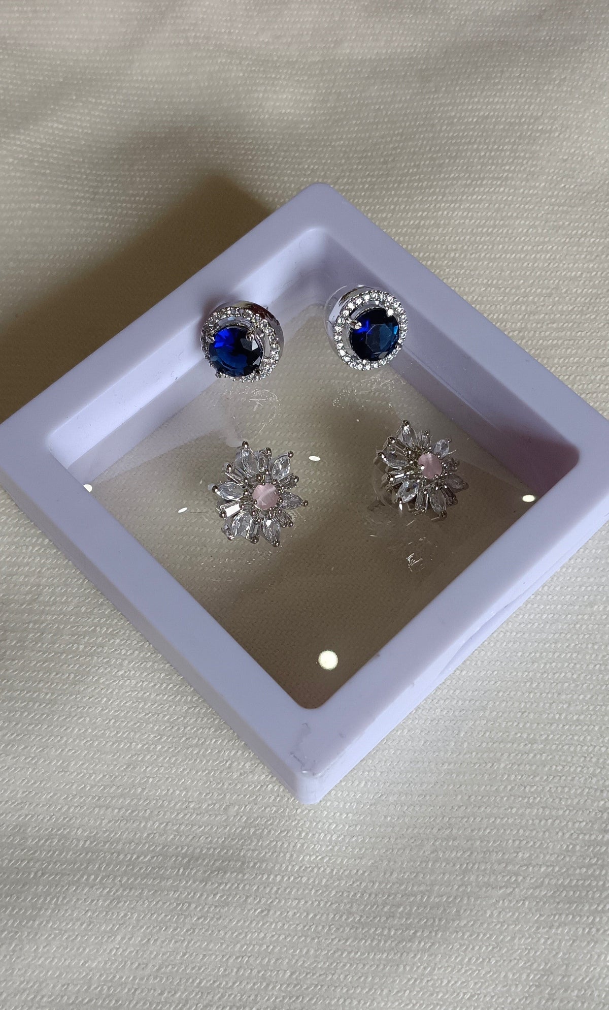 Pack of 2 Stud AD Earrings with Cz Alloy Blue Stud and Pink Floral Stud
