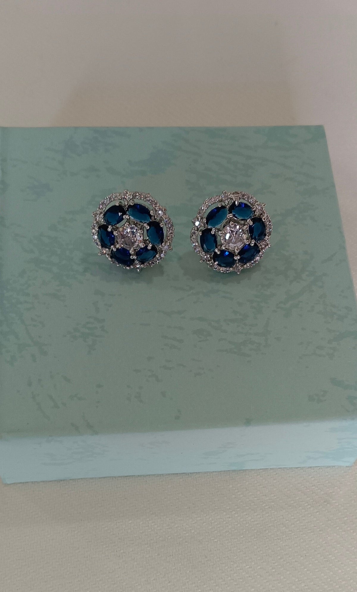 American Diamond Silver Toned Floral Design Stud Earrings