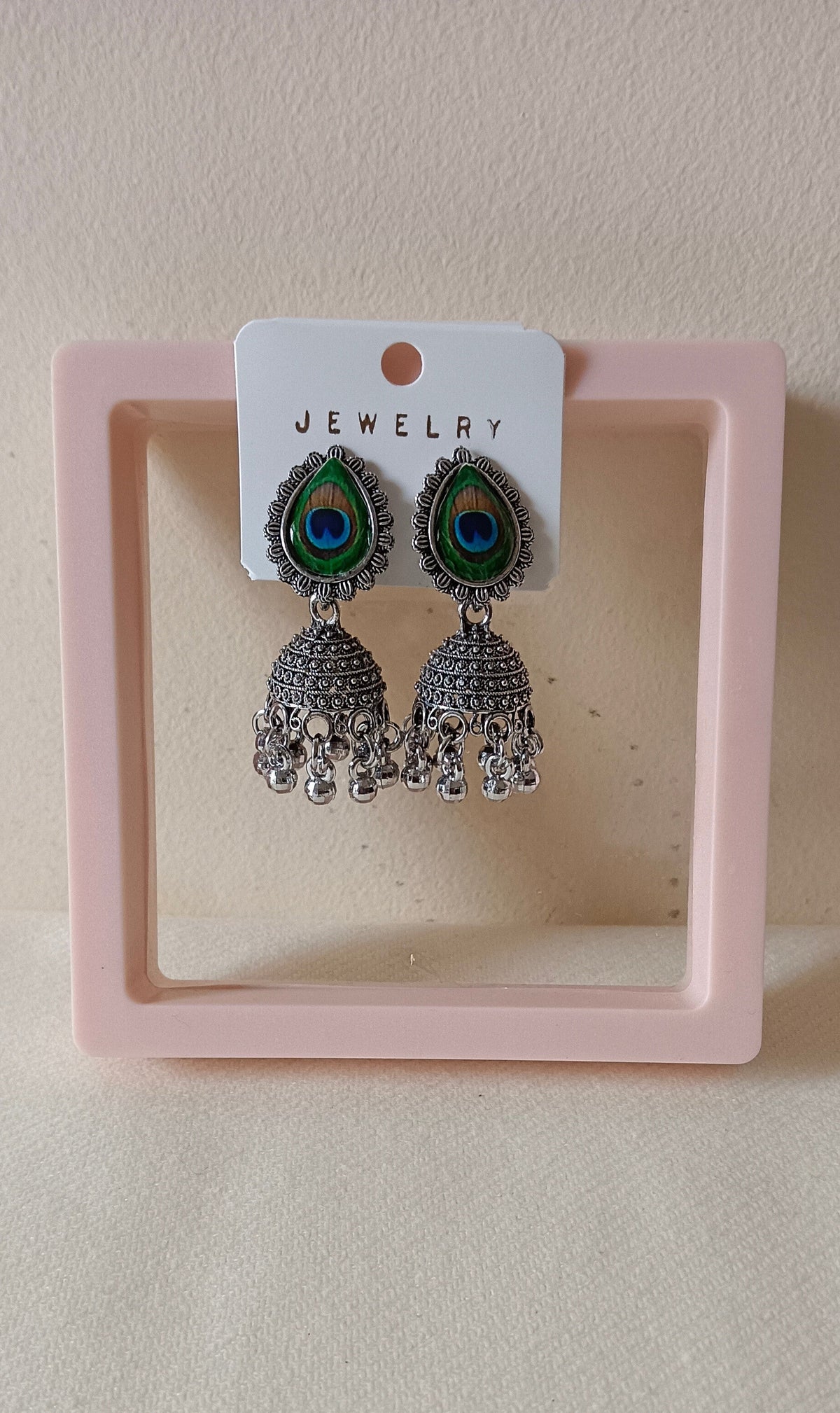 Pack of 2 Oxidized Floral Design Kundan Jhumka and Peacock Jhumka Earrings