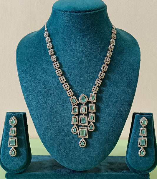 AD Triple Strand Mint Green Luxury Necklace Set