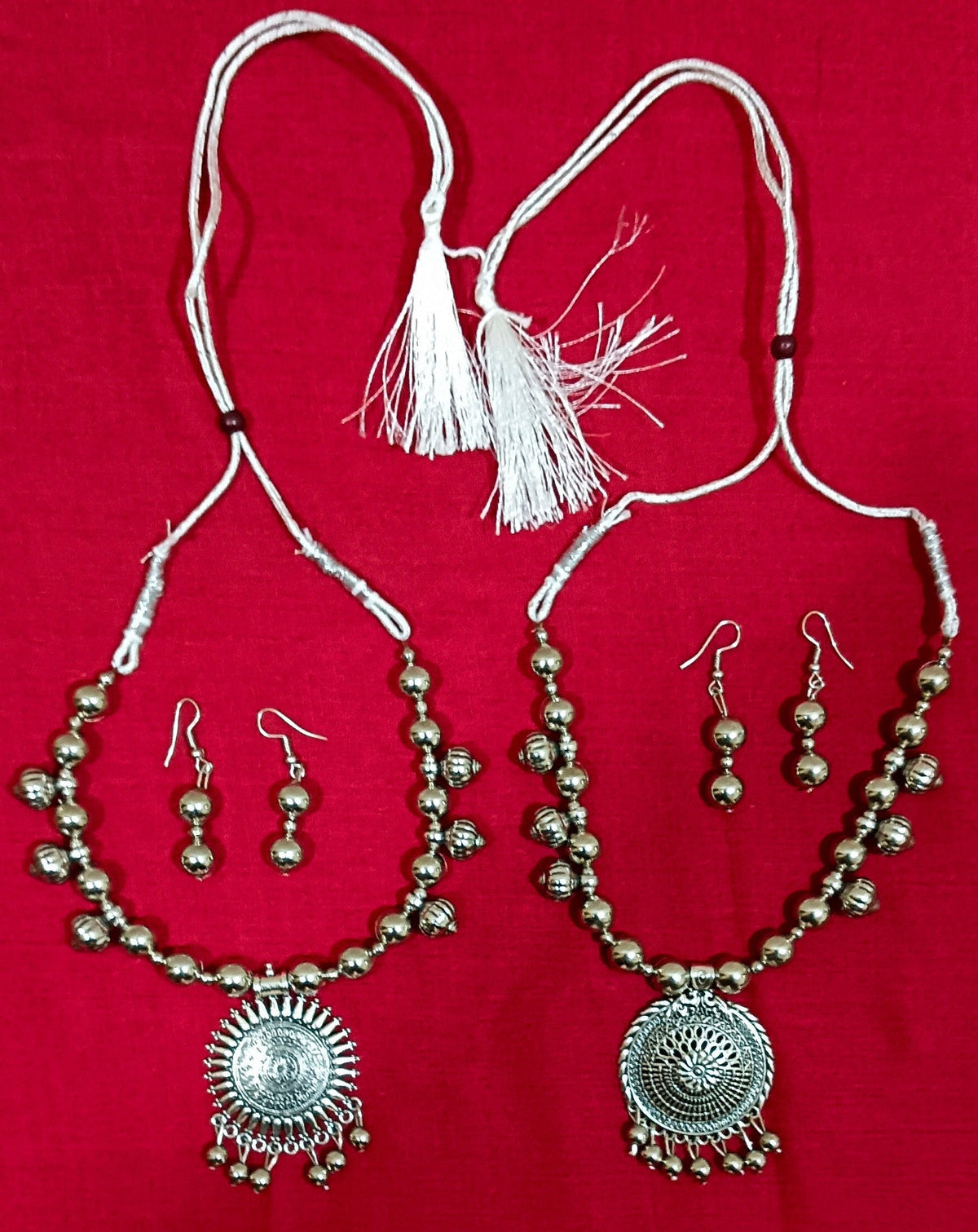 Pack of 2 Oxidized Silver Mandala SunBurst and Peacock Design Necklace Set