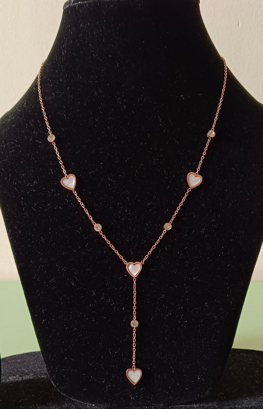 White Ceramic Heart Rose gold Hanging Stainless Steel Necklace