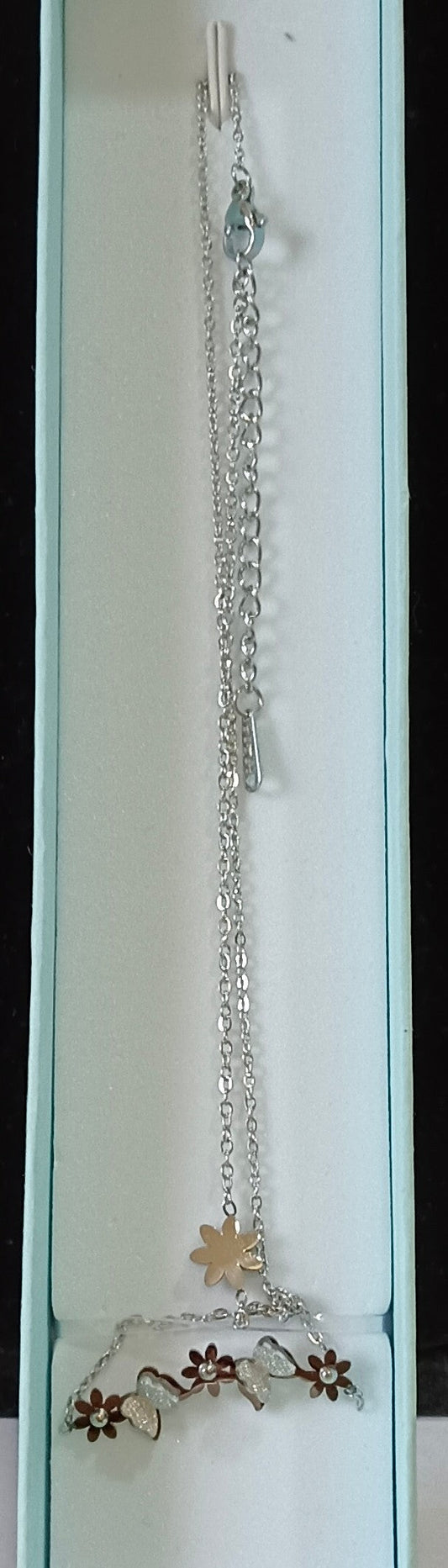 Silver Toned Floral Butterfly Stainless Steel Necklace