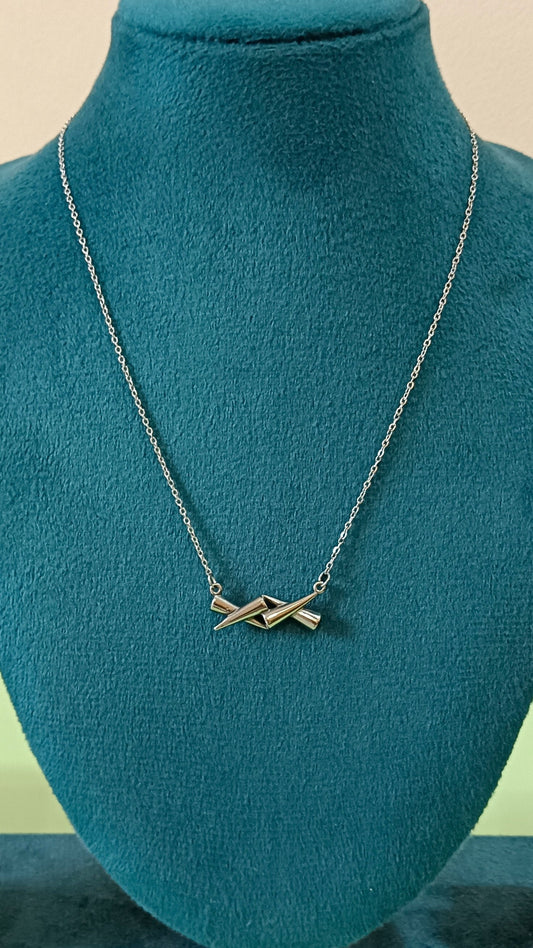 Silver Finish Abstract Geometric Design Pendant Stainless Steel Necklace