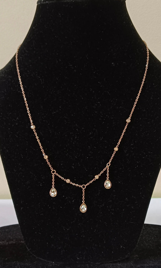 Rose Gold Crystal Drop Stainless Steel Necklace