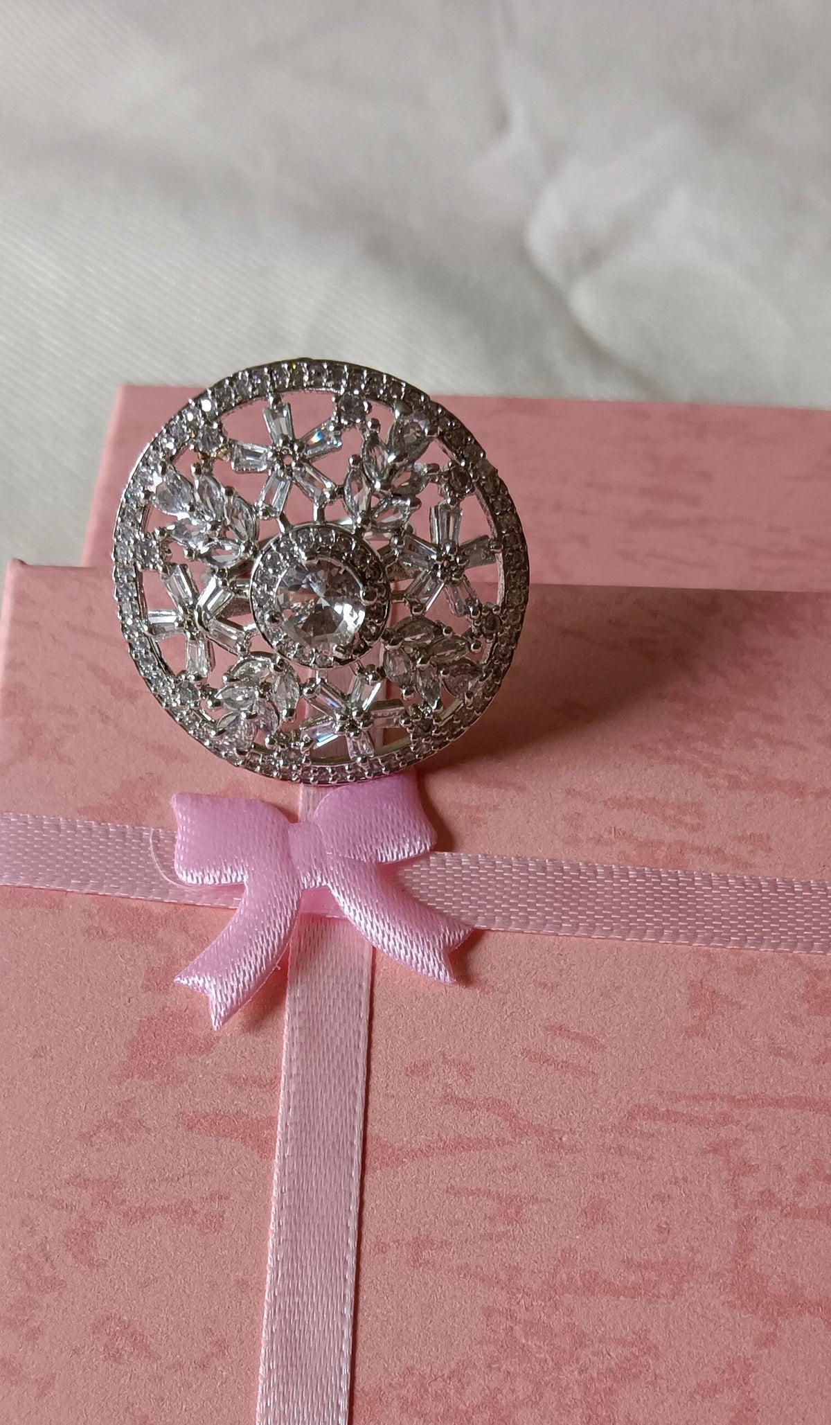 American Diamond Brass Zircon Silver Plated Ring