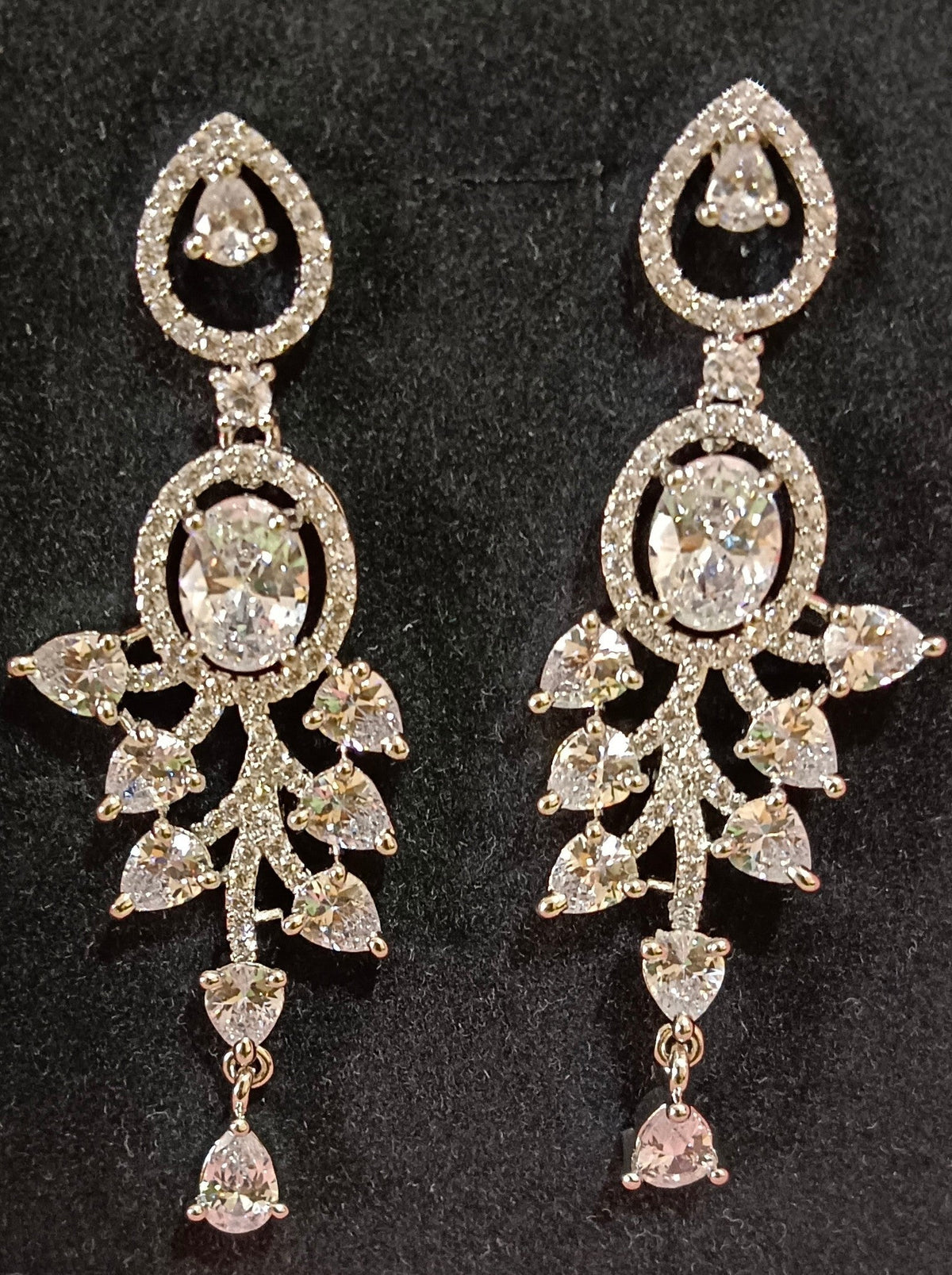 Silver Cz Teardrop Crystal Chandelier American Diamond Earrings