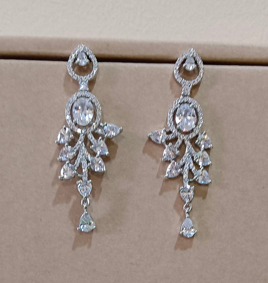 Silver Cz Teardrop Crystal Chandelier American Diamond Earrings
