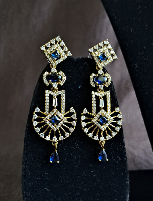 Blue Cz Studded Mehndi Earrings American Diamond Earrings