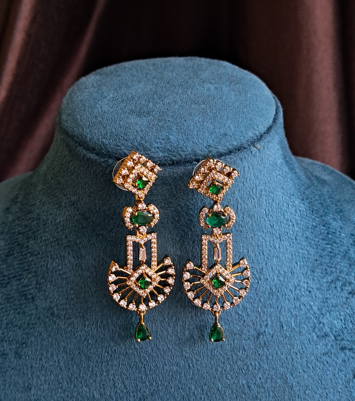 Green Cz Studded Mehndi Earrings American Diamond Earrings