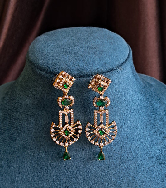 Green Cz Studded Mehndi Earrings American Diamond Earrings