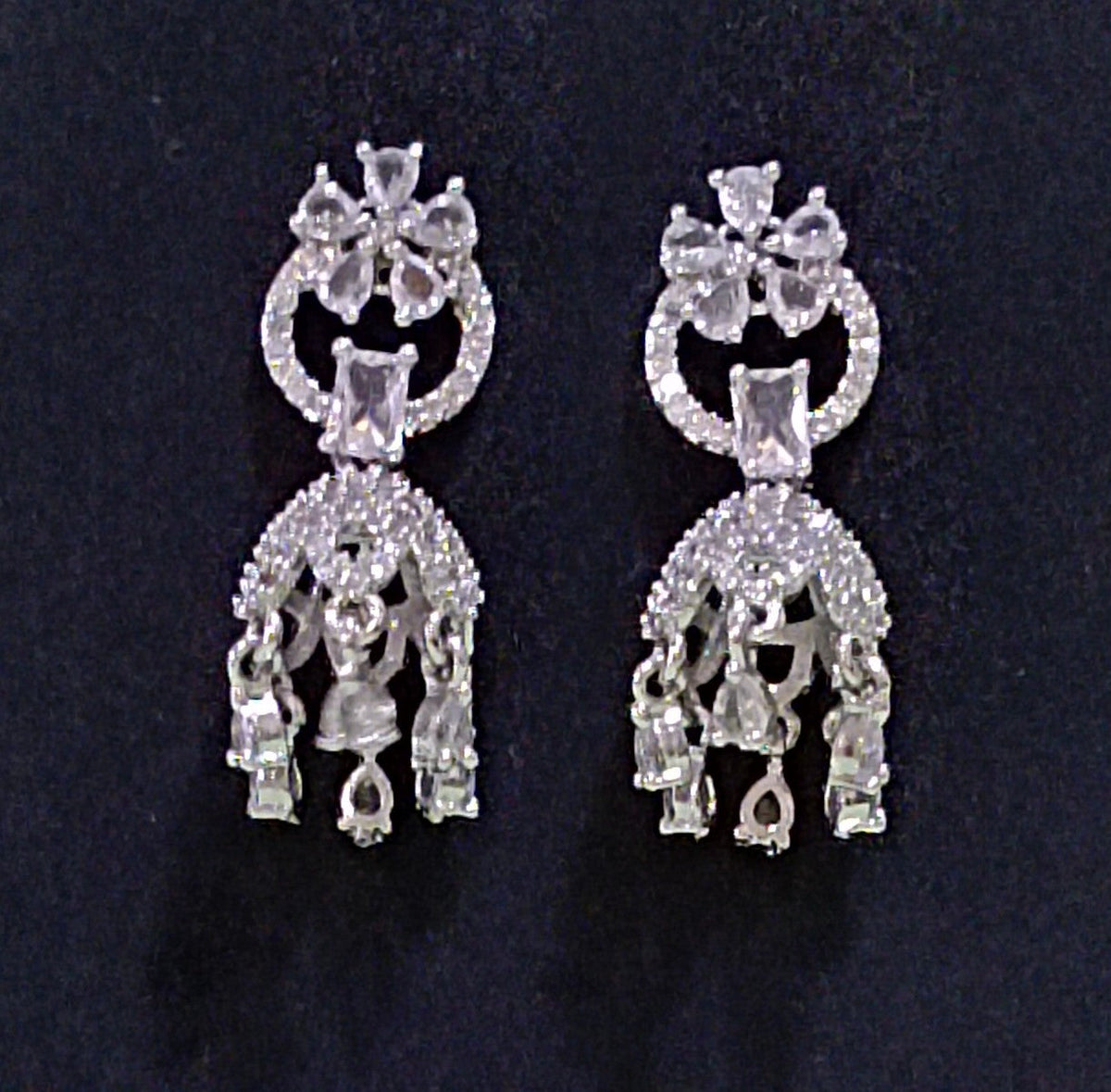 Silver Plated AD Jhumka with White Studded Stone Earrings