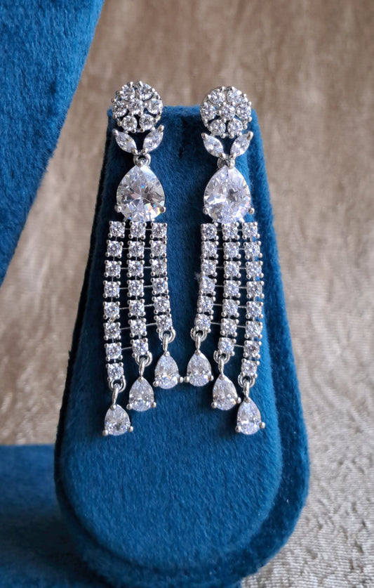 Silver Plated American Diamond Dangler White Stone Earrings