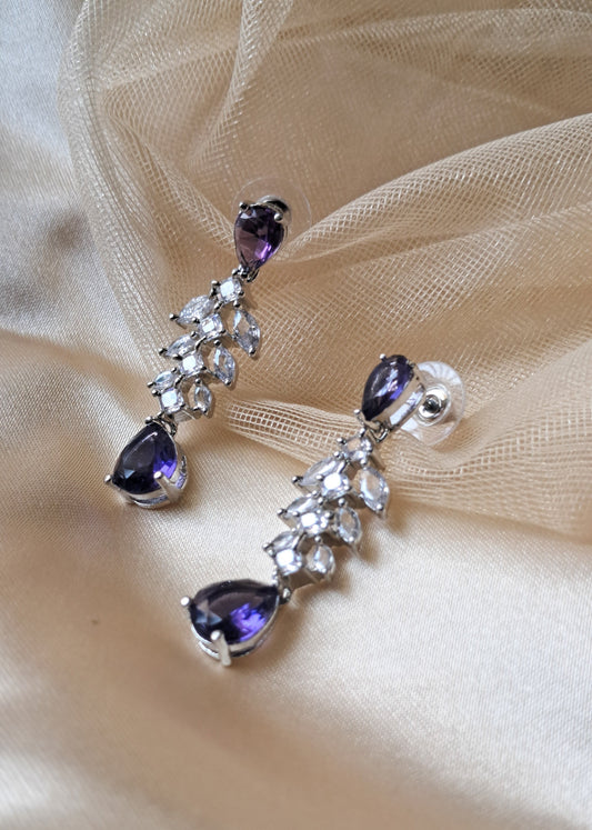 Silver Plated American Diamond Purple Studded Stone Earrings