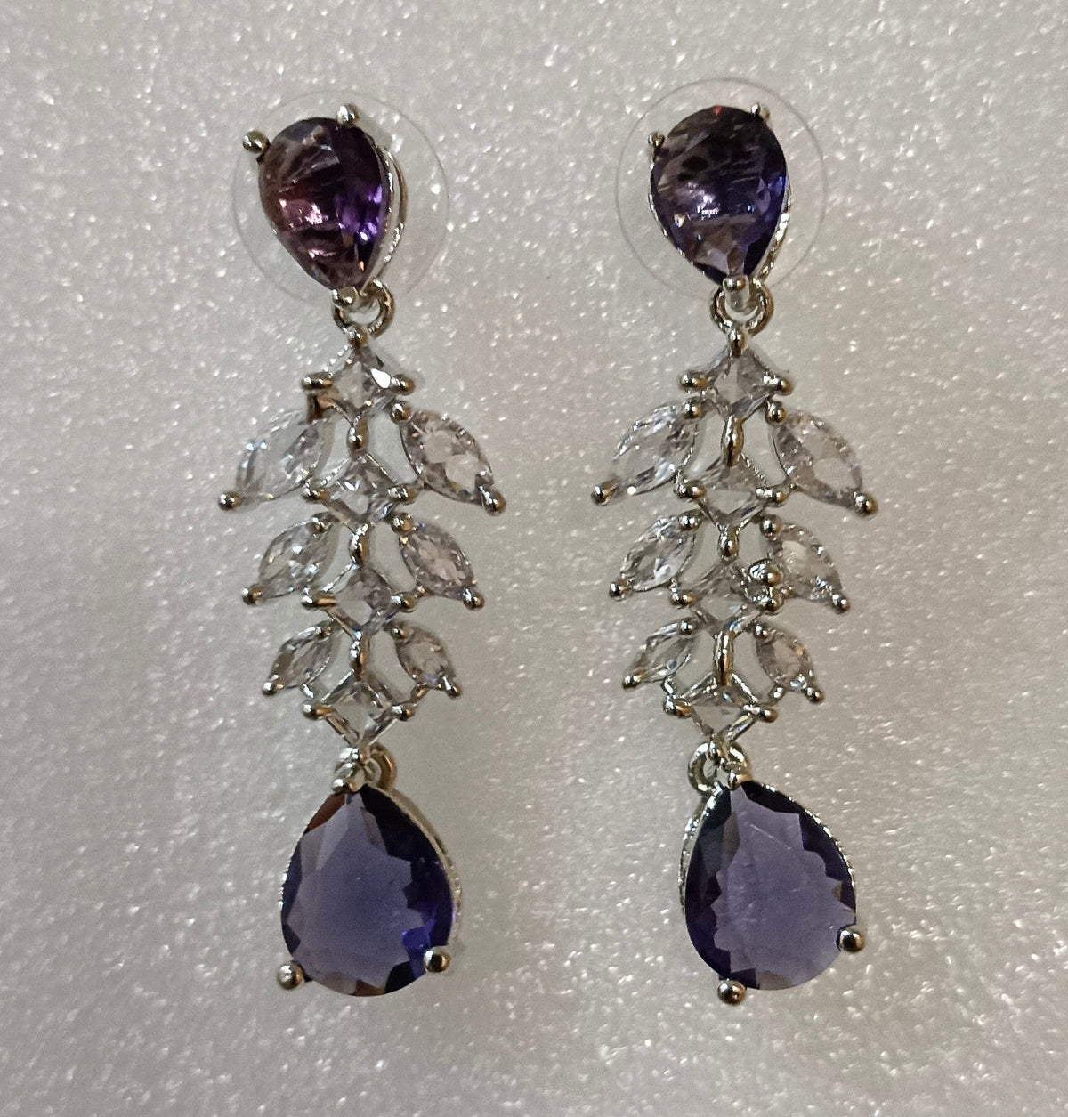 Silver Plated American Diamond Purple Studded Stone Earrings