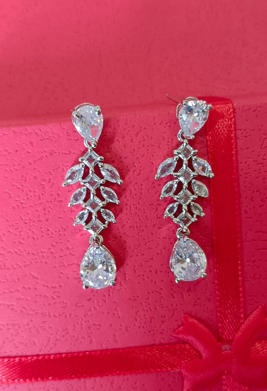 Silver Plated American Diamond White Studded Stone Earrings