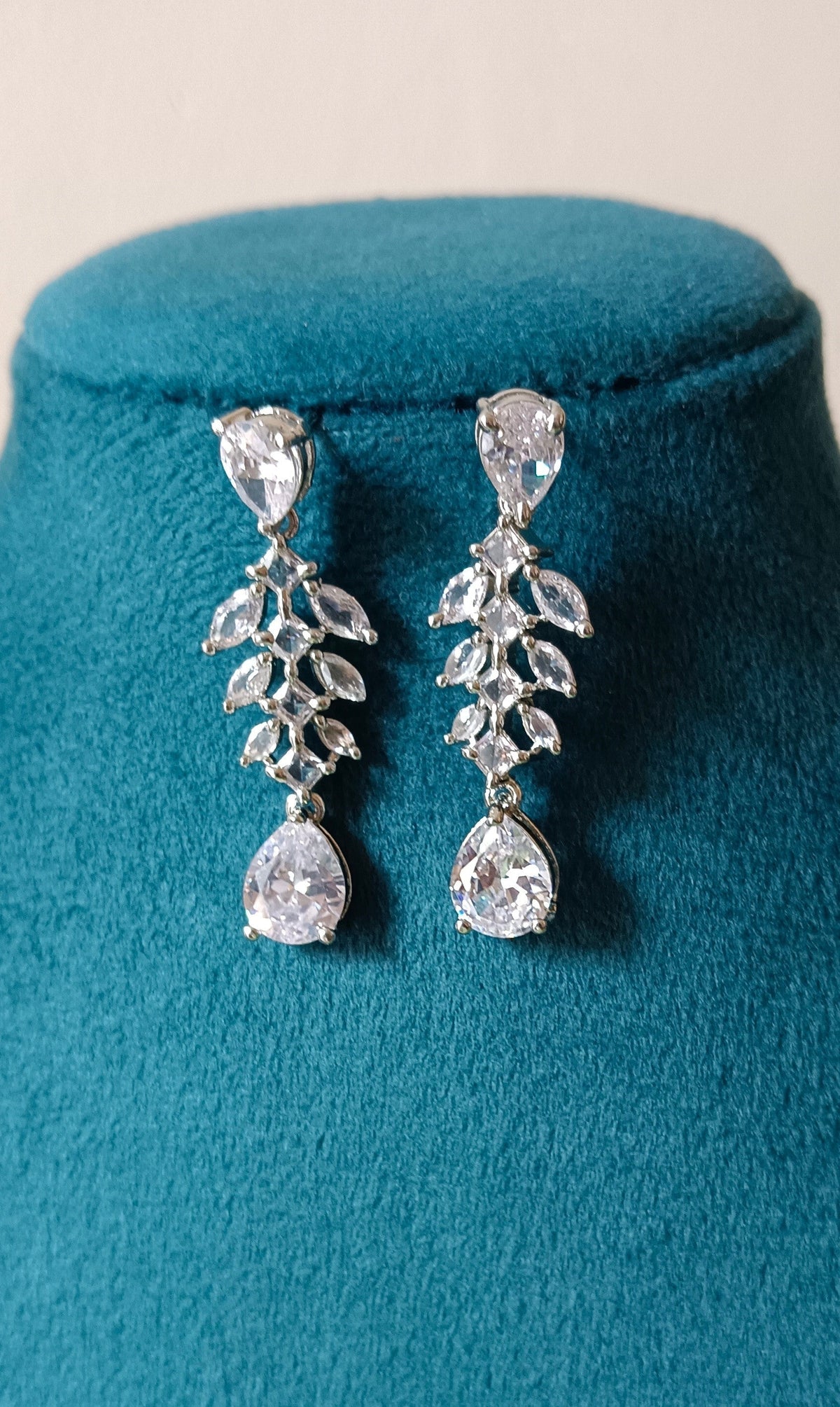 Silver Plated American Diamond White Studded Stone Earrings