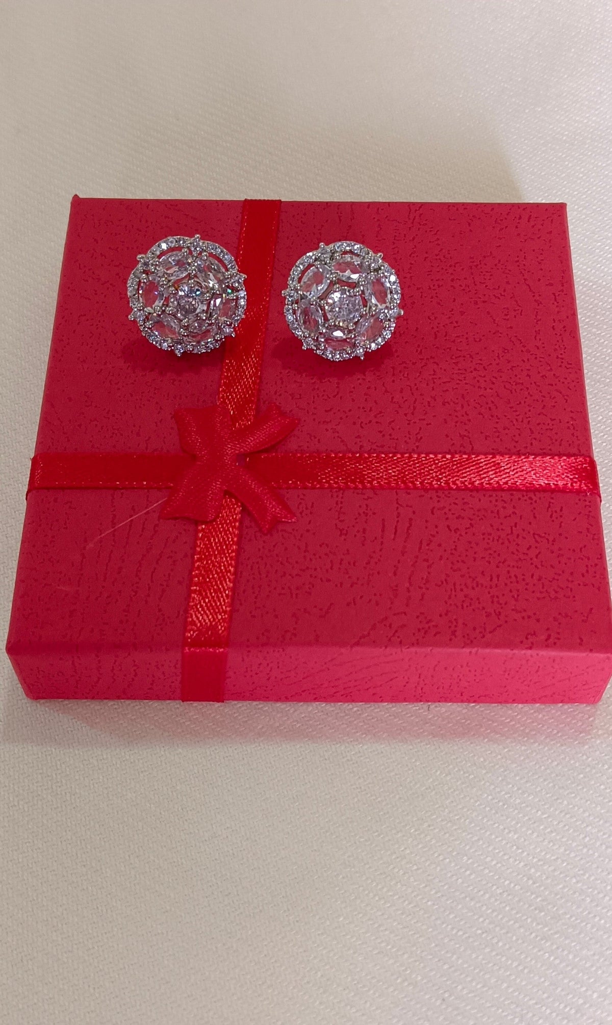 American Diamond Silver Toned Floral Design Stud Earrings