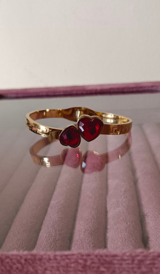 Red Heart  Gold Finish Stainless Steel Cuff Bracelet