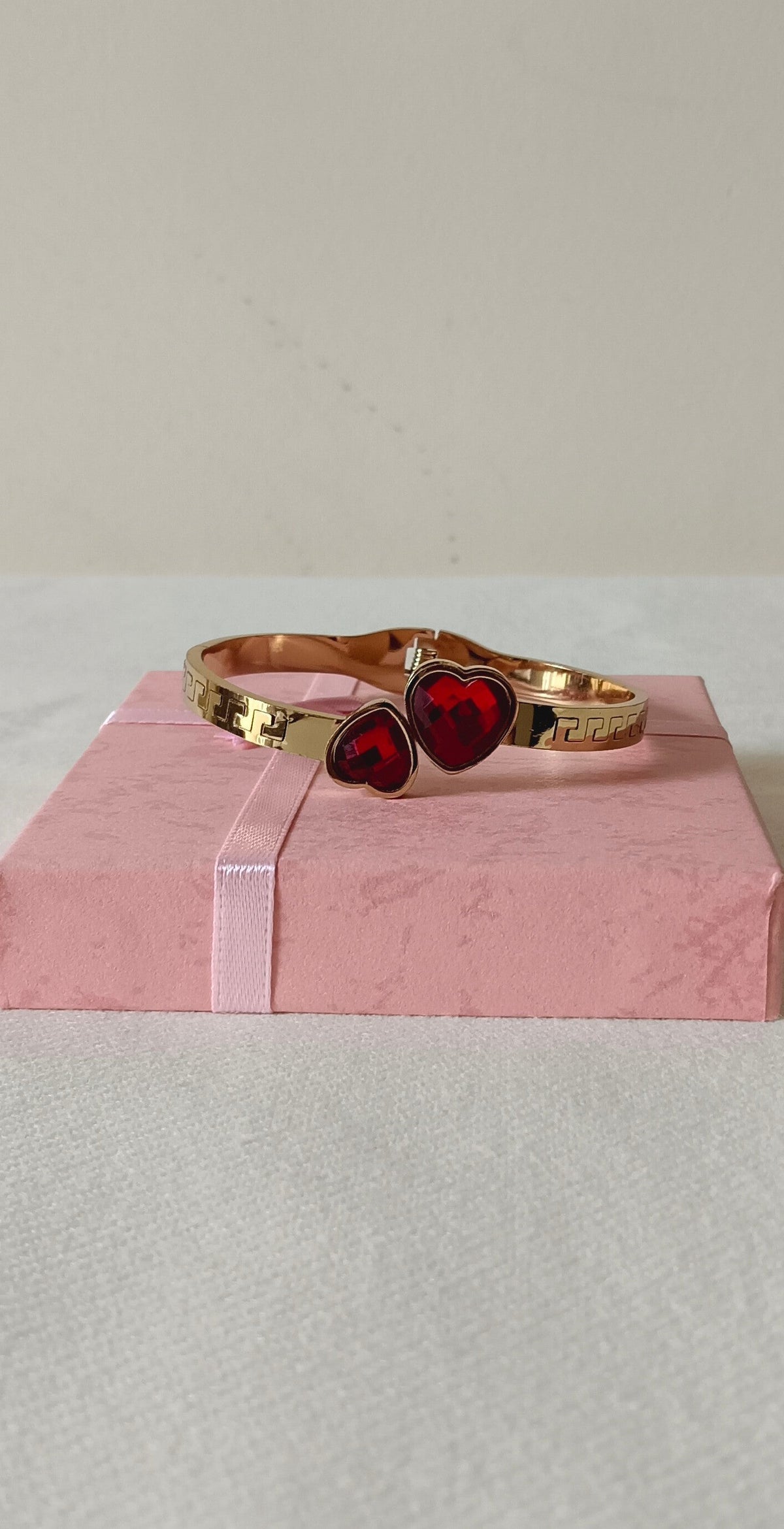 Red Heart  Gold Finish Stainless Steel Cuff Bracelet
