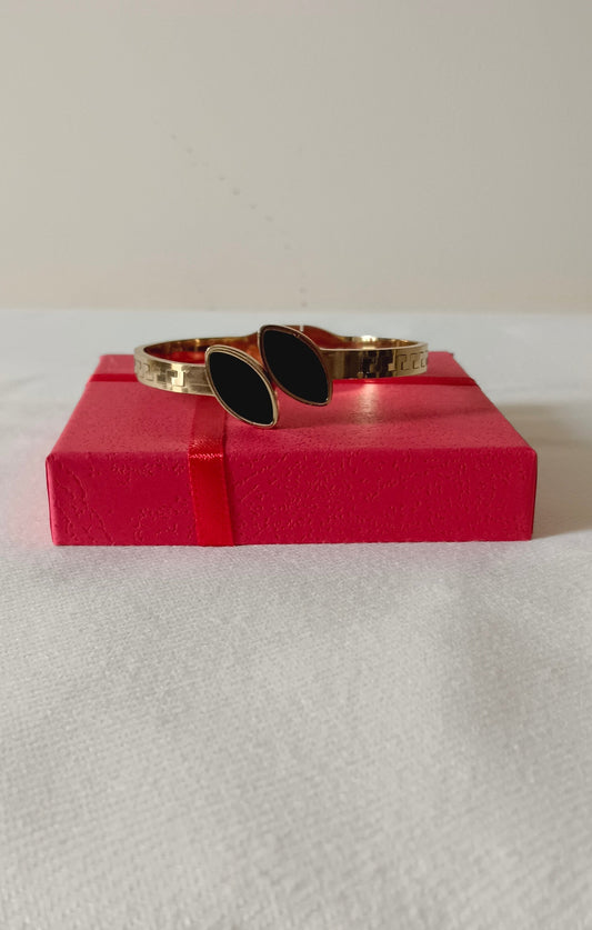 Black Petal Shaped Gold Finish Stainless Steel Cuff Bracelet