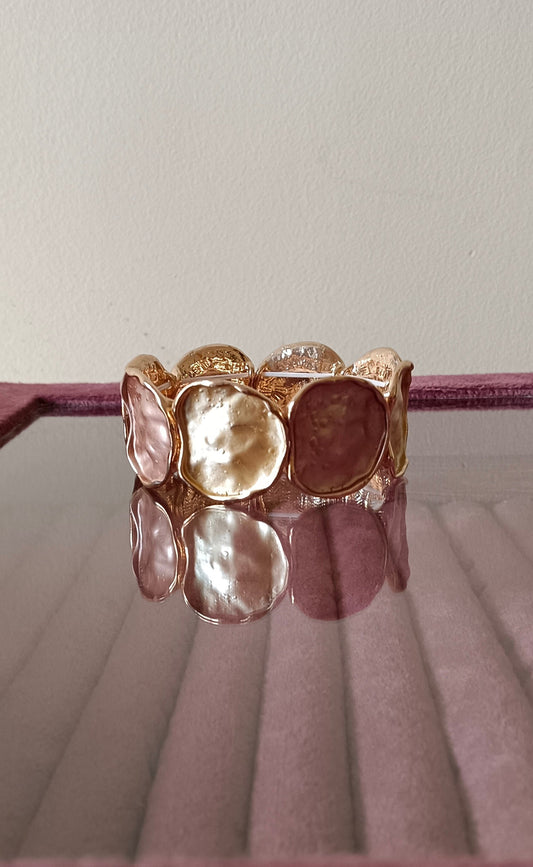 Gold Finish Anti Tarnish Alloy Beige Colored Panels Stretch Bracelet