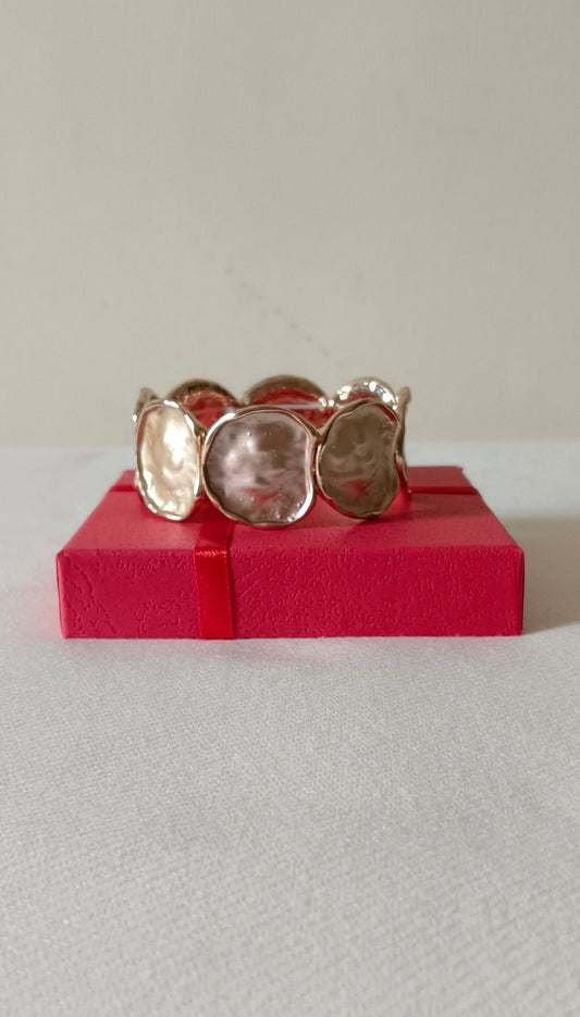 Gold Finish Anti Tarnish Alloy Beige Colored Panels Stretch Bracelet