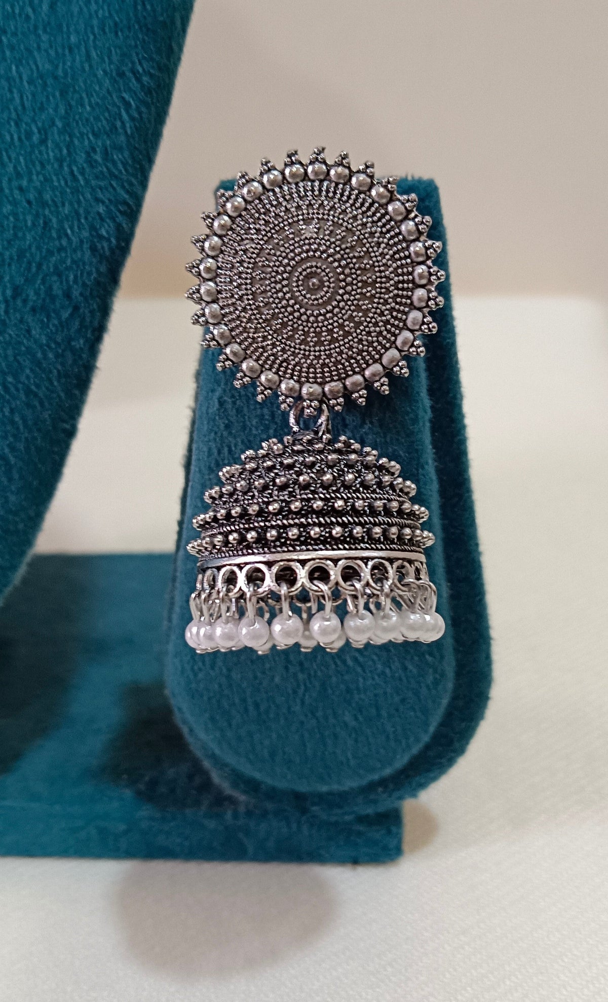 Oxidized Pearl Studded Drop Earrings