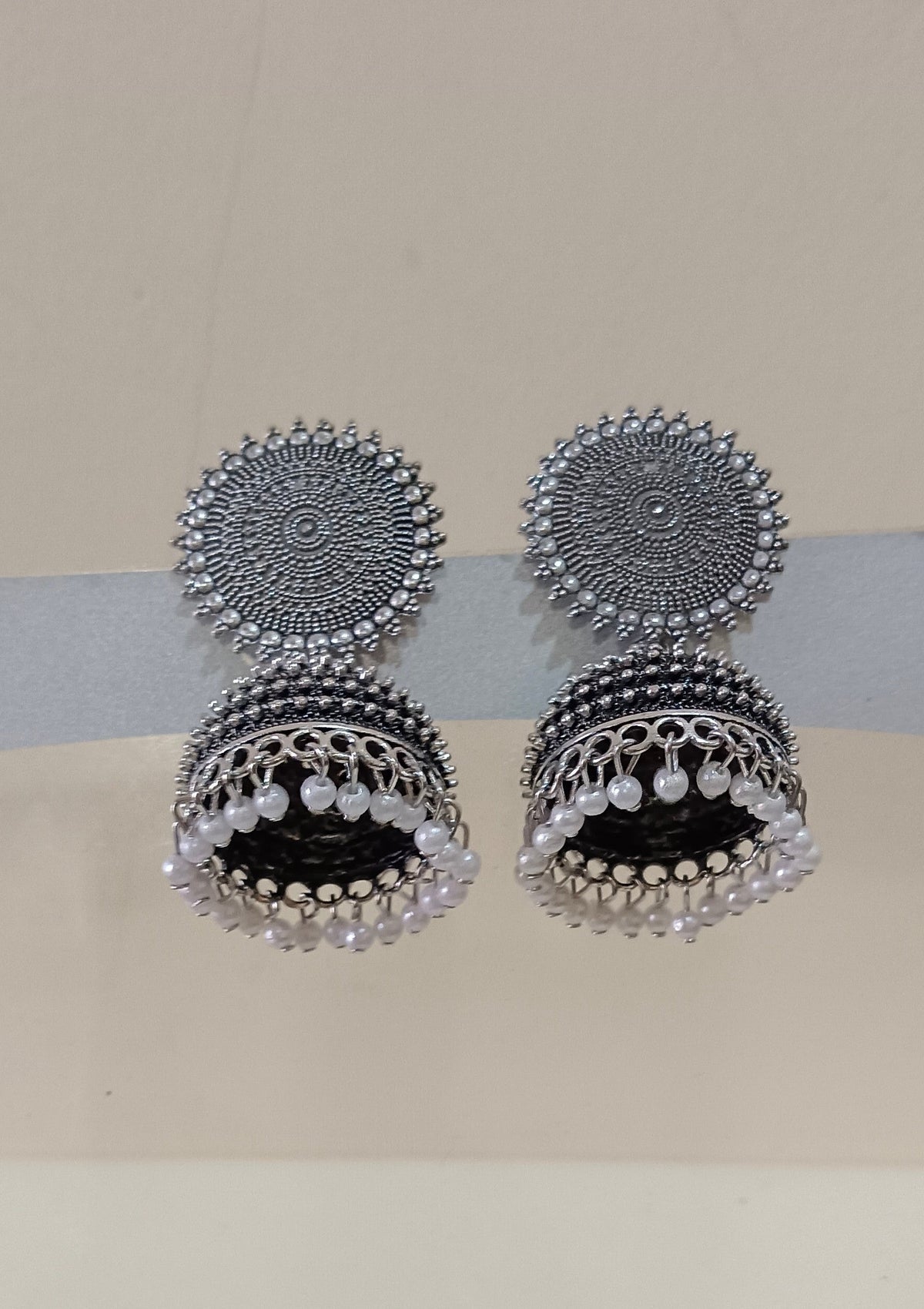 Oxidized Pearl Studded Drop Earrings