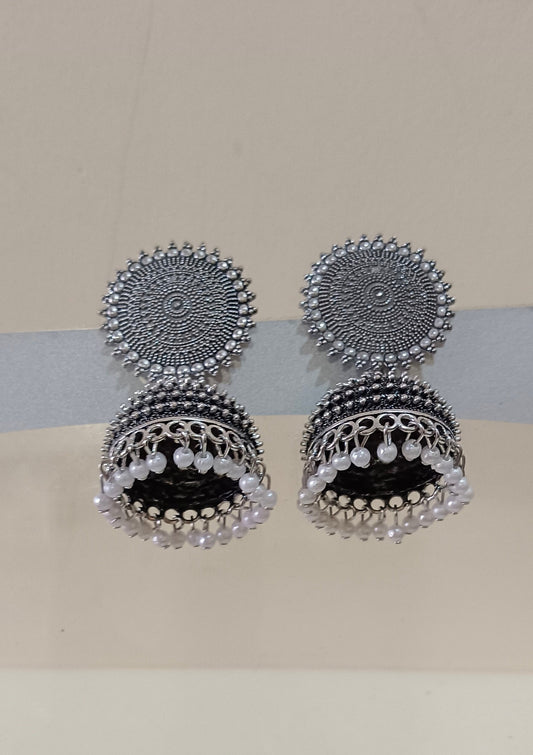 Oxidized Pearl Studded Drop Earrings