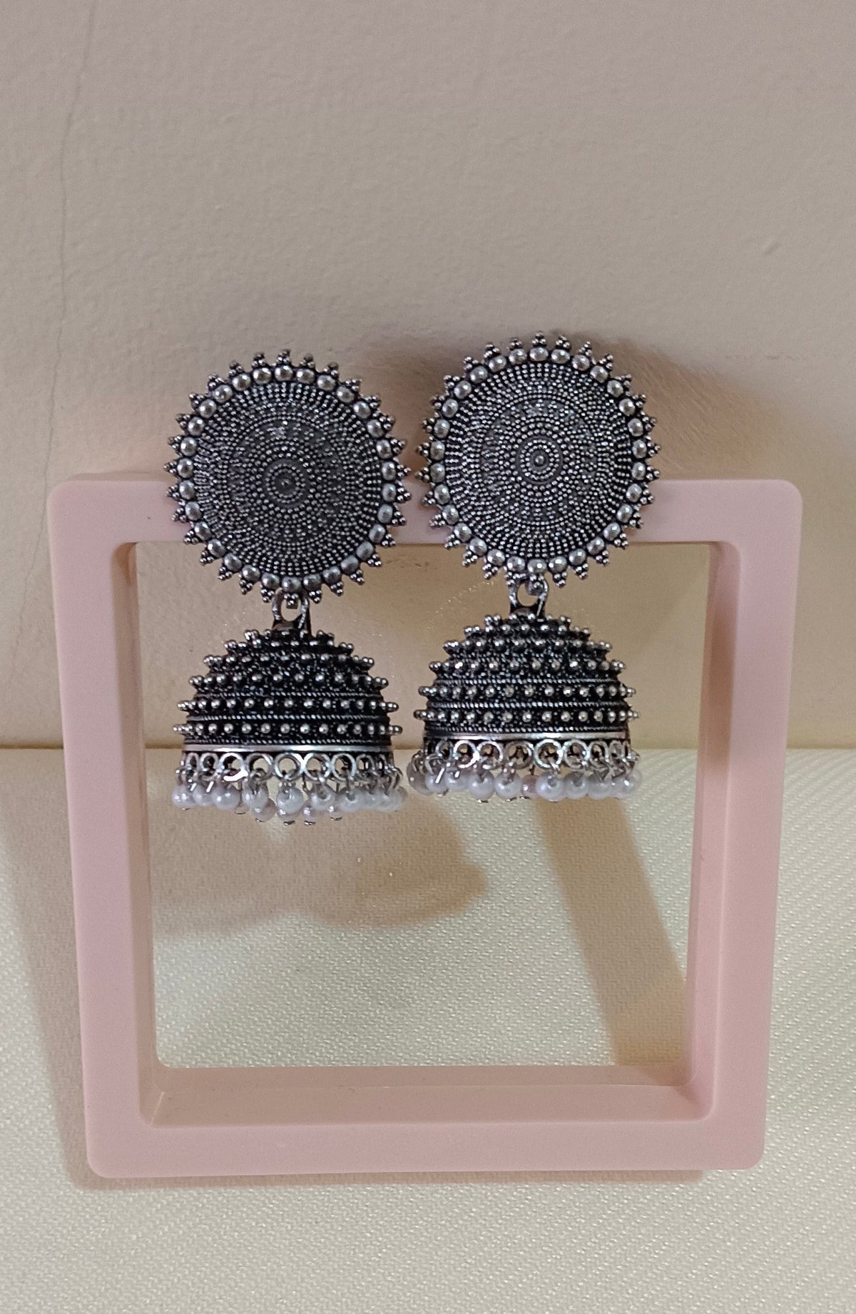 Oxidized Pearl Studded Drop Earrings