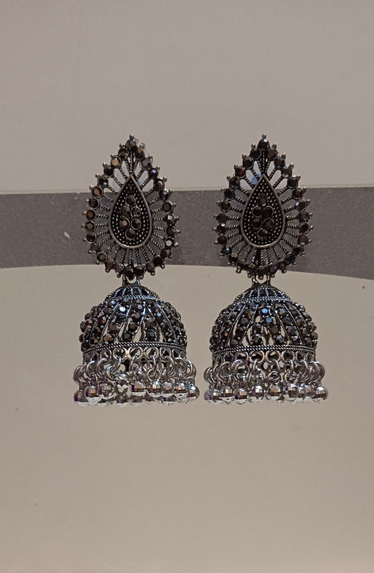 Oxidized Stone Studded Drop Earrings