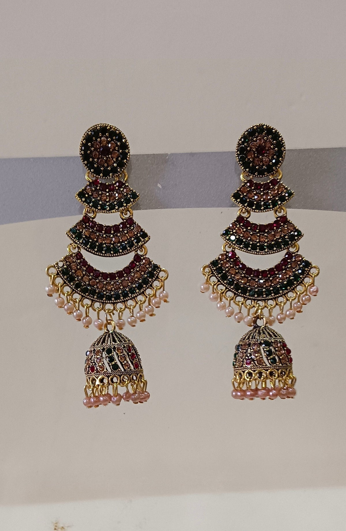 Red & Green Tradional Kundan Jhumki Earrings