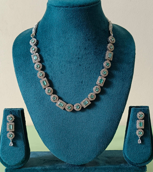 AD Stone Single Layer Mint Green Necklace Set
