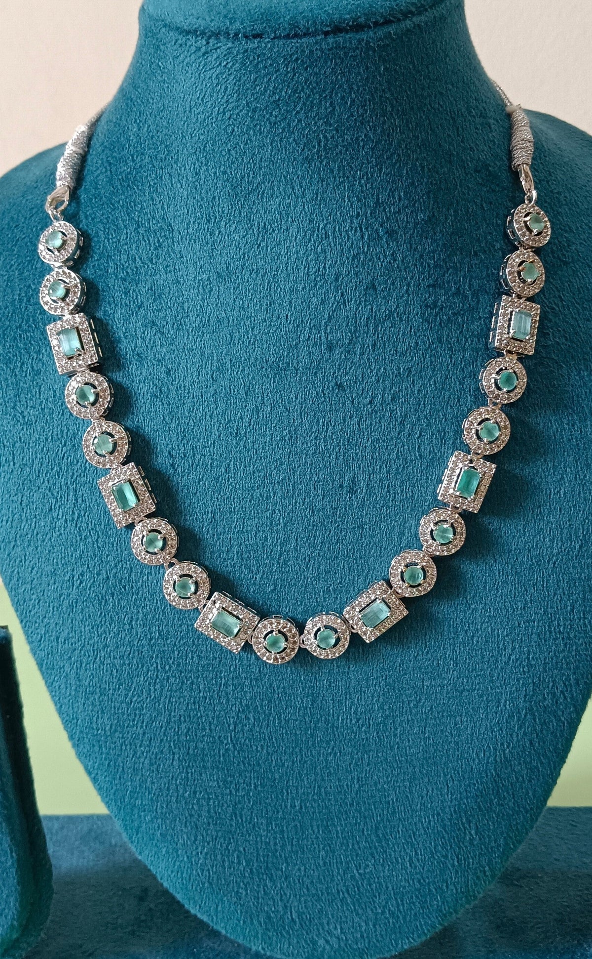 AD Stone Single Layer Mint Green Necklace Set