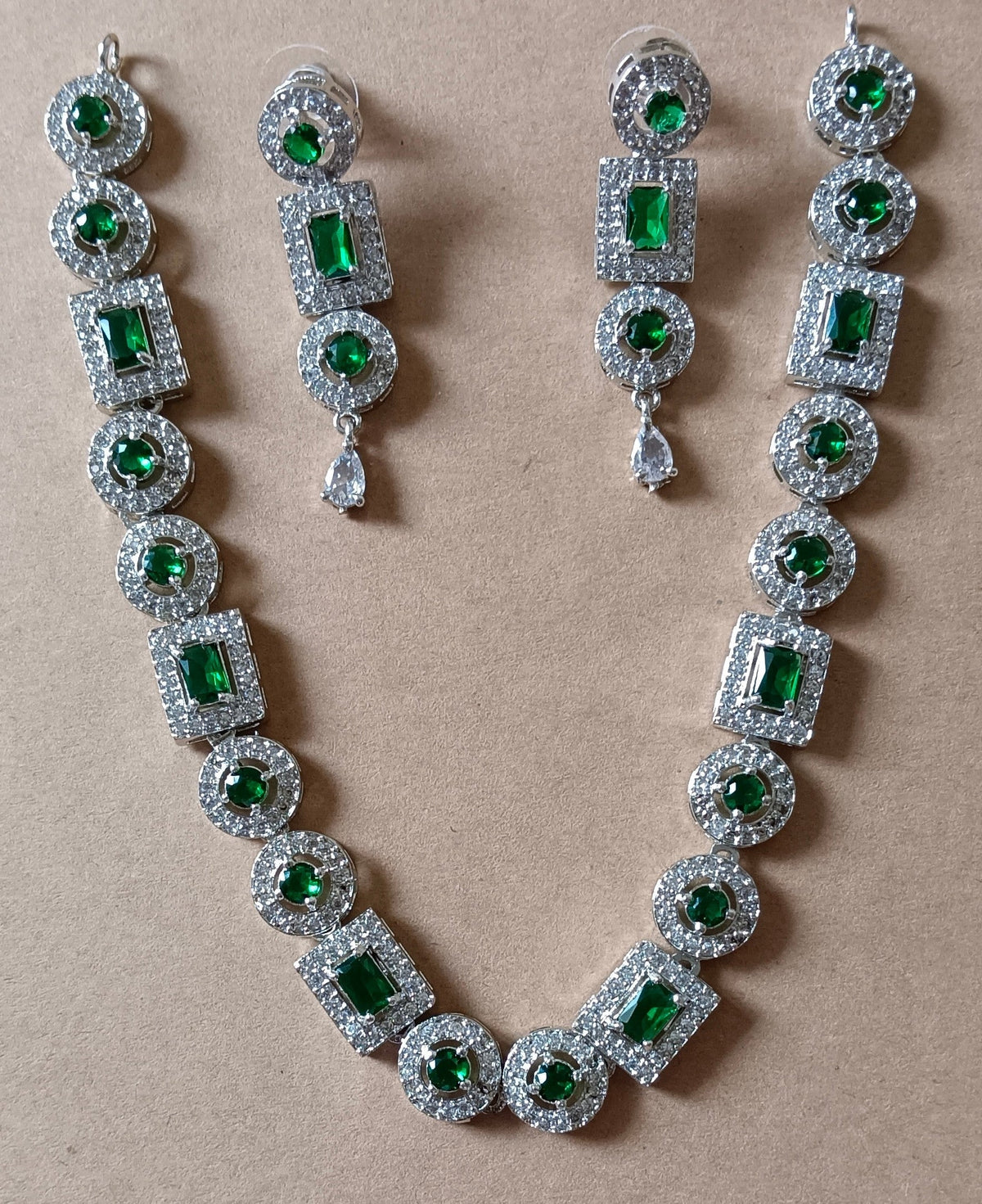 AD Stone Single Layer Green Necklace Set