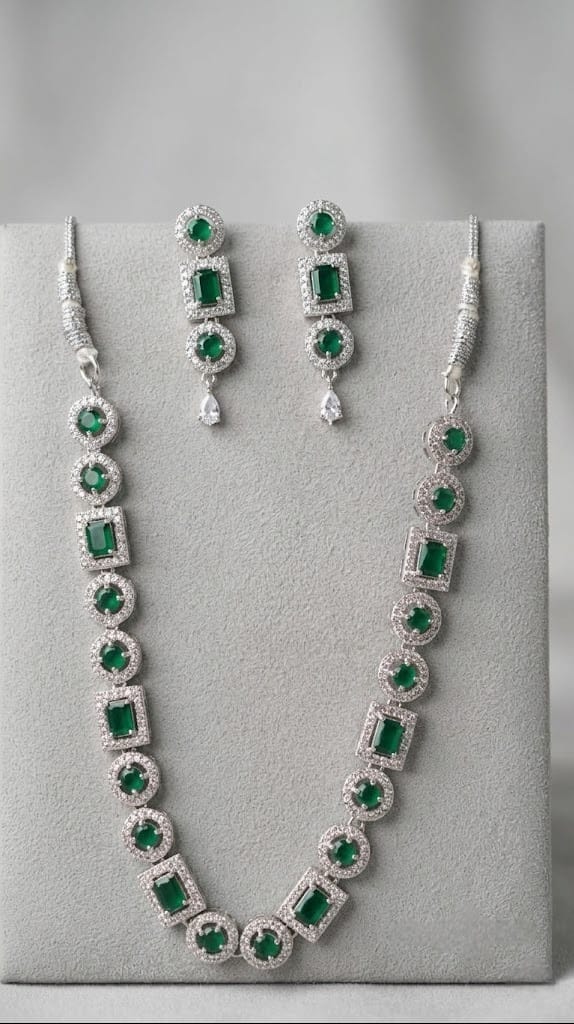 AD Stone Single Layer Green Necklace Set