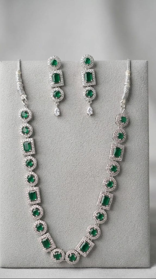 AD Stone Single Layer Green Necklace Set