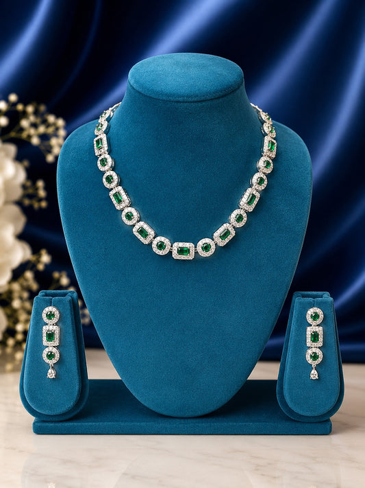 AD Stone Single Layer Green Necklace Set