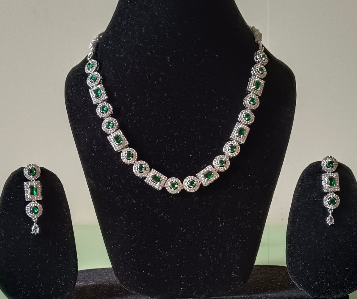 AD Stone Single Layer Green Necklace Set