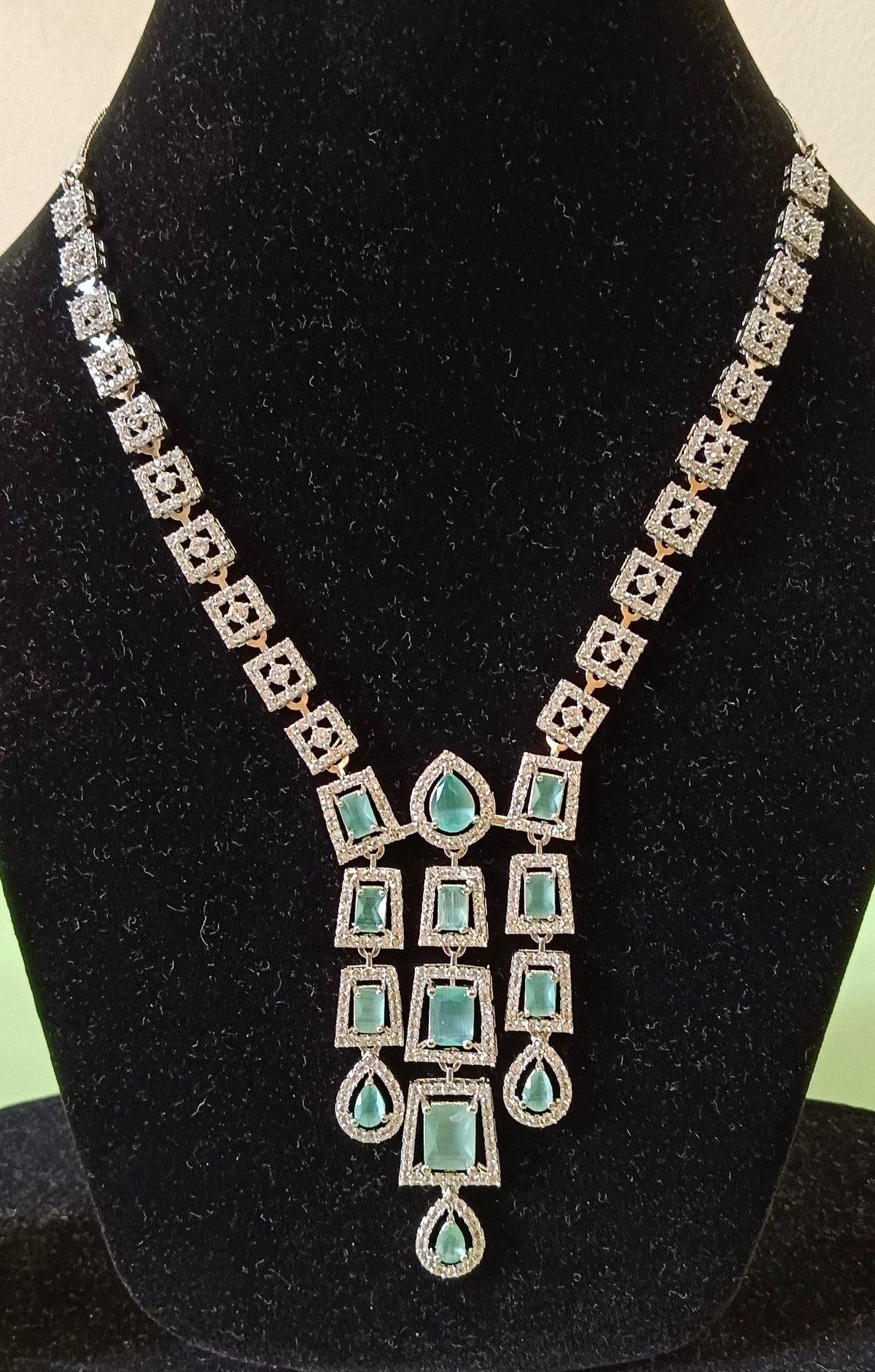 AD Triple Strand Mint Green Luxury Necklace Set