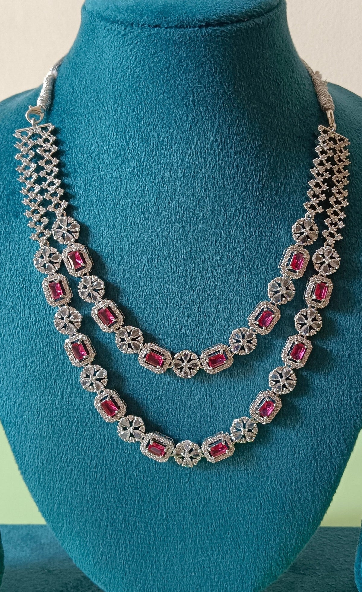 AD Double Layer Floral Red Necklace Set