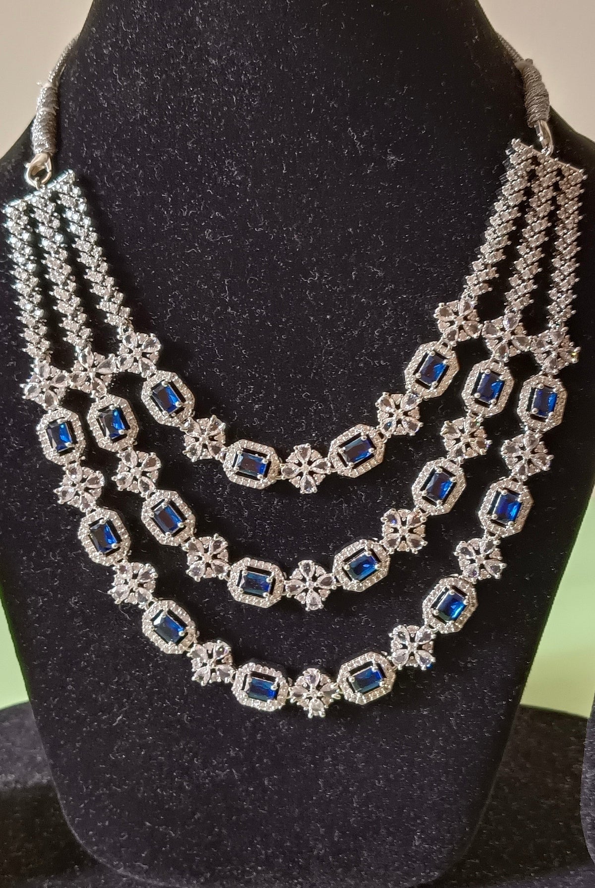 AD Triple Layer Floral Blue Necklace Set