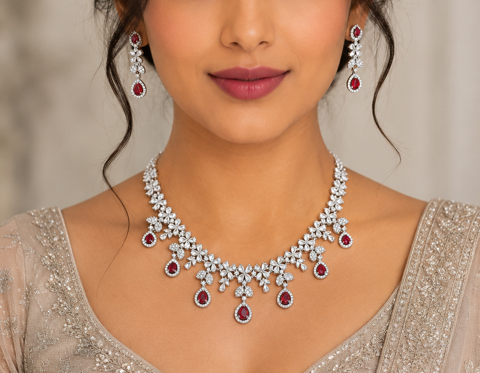 AD Necklace Set Crimson Sparkle