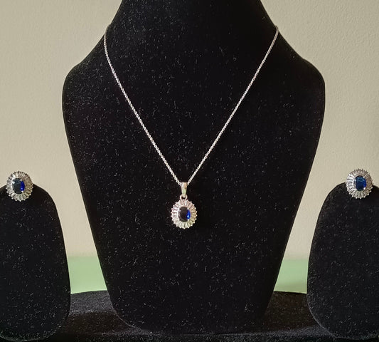 AD Blue Stone Pendant Necklace Set
