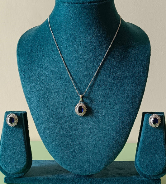 AD Blue Stone Pendant Necklace Set